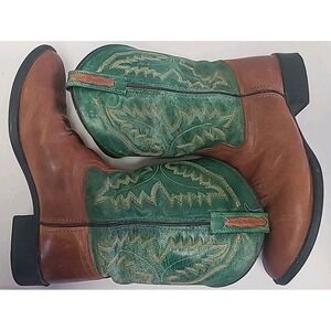 Old West Boots‎ Brown And Turquoise 1905 Youth Size 5.5 Women's 7.5